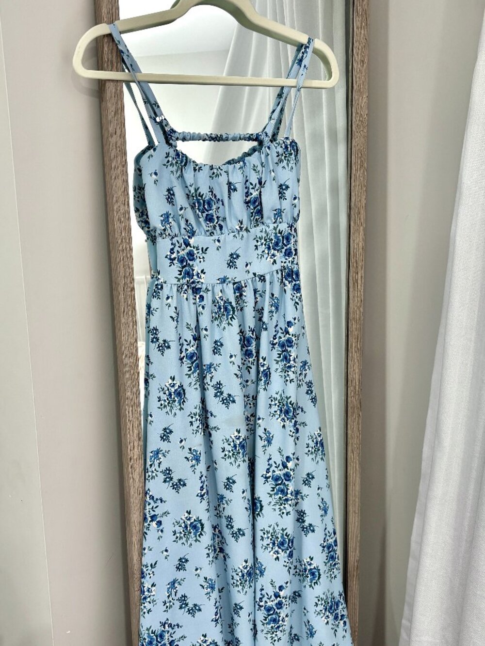 Altar'd State Blue Floral Open Back Midi Dress